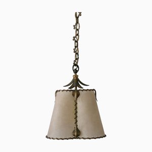 Mid-Century Moderne Hängelampe aus Messing & Pergament, Deutschland, 1960er