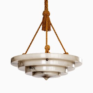 Großer Art Deco Alabaster Kronleuchter mit Schwarzer Maserung, Schweden, 1930er