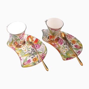 Summertime Coffee and Cake Cup and Plate in Porcelain, Set of 3
