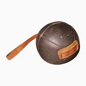 Large Vintage Leather Medicine Ball, 1940s