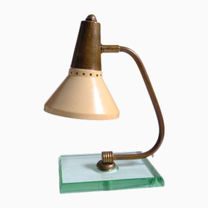 Brass and Crystal Table Lamp attributed to Fontana Arte, 1940s