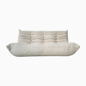 French Togo 3-Seater Sofa in Off-White Corduroy attributed to Michel Ducaroy for Ligne Roset, 1970s
