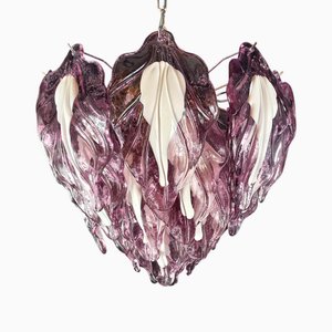Vintage Amethyst Murano Glass Leaf Chandelier in the style of Mazzega, Italy, 2004