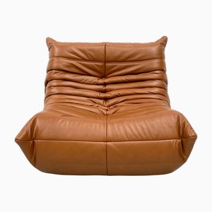 Togo Lounge Chair in Dark Cognac Leather attributed to Michel Ducaroy for Ligne Roset