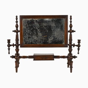 Specchio da toeletta in noce con cassetto e portacandele, Italia, fine XIX secolo