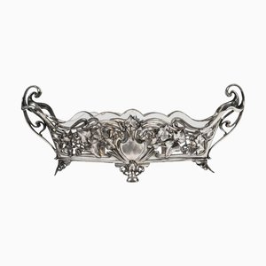 Scodella Art Nouveau in metallo argentato e cristallo, inizio XX secolo