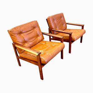 Armchairs attributed to Illum Wikkelso Leather and Rosewood, 1960s, Set of 2