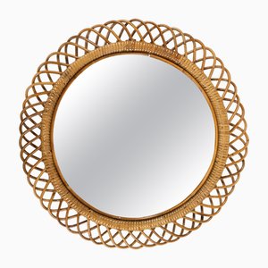 Miroir Mural Rond Mid-Century en Rotin et Bambou par Franco Albini, Italie, 1960s