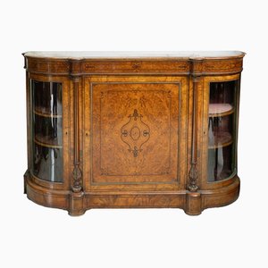 Antique Victorian Sideboard in Walnut Burl with Ebony Inlay, England, 19th Century