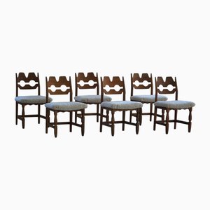 Razorblade Chairs in Oak & Lambswool attributed to Henning Kjærnulf, 1960s, Set of 6