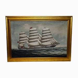 Britischer viktorianischer Künstler, Wiscombe Park Schiff auf dem Weg nach Australien, John Blumer & Co, Großes Ölgemälde, gerahmt