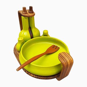 Juego de condimentos de cerámica y madera curvada de Artek. Juego de 2
