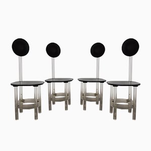 Black and Clear Sculptural Acrylic Glass High Back Dining Room Chairs, 1970s, Set of 4