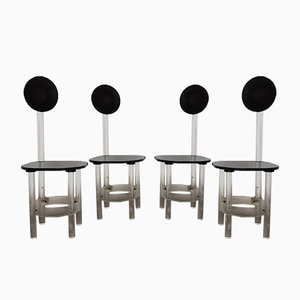 Chaises de Salle à Manger à Dossier Haut en Verre Acrylique Noir et Transparent, 1970s, Set de 4