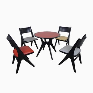 Tischgruppe mit 4 Penguin Stühlen von Carl Sasse für Casala, 1950er