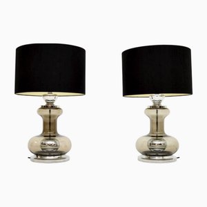Vintage French Glass and Chrome Table Lamps, 1970s, Set of 2
