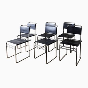 Sedie B5/B40 con struttura tubolare e pelle nera attribuite a Marcel Breuer, anni '50, set di 6