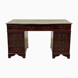 English Desk with Mahogany Pedestals and Leather Top, 1950s