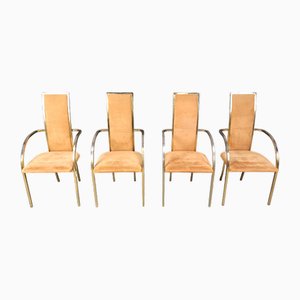Chaises de Salle à Manger en Laiton et Alcantara attribuées à Belgochrom de Belgo Chrom / Dewulf Selection, 1970s, Set de 4
