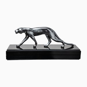 Maurice Font, Panther Skulptur, 1920er, Metall auf Marmorsockel
