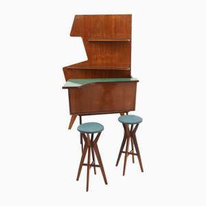 Bar móvil con taburetes, años 50