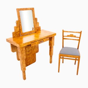 Mid-20th Century Art Deco Dressing Table with Chair, Poland, 1950s, Set of 2