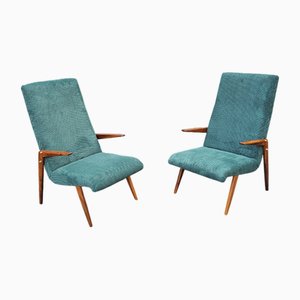 Set of Upholstered Walnut Armchairs, 1970s