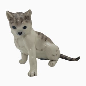 Emaillierte Porzellan Katzenfigur im Stil von Lladró, Spanien