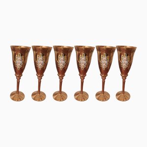Copas de cristal de Murano y oro de 24 kt, años 70. Juego de 6