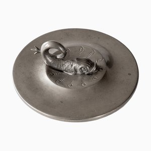Swedish Grace Art Deco Pewter Hand Mirror with Koi Fish, 1930s