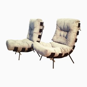 Set of Brazilian Costela Chairs in Slatted Wood and Fabricby Martin Eisler for Forma, 1960s