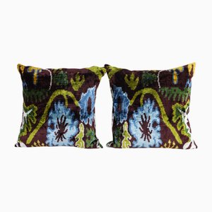 Silk Ikat Velvet Cushion Covers, 2010s, Set of 2