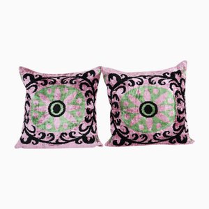 Handgefertigte rosa Samtkissenbezüge, 2er Set