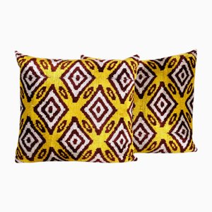 Fodera per cuscino lombare in velluto Ikat, inizio XXI secolo, set di 2