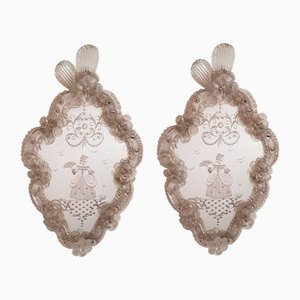 Venetian Murano Crystal Mirror with Lovers, 1940s, Set of 2
