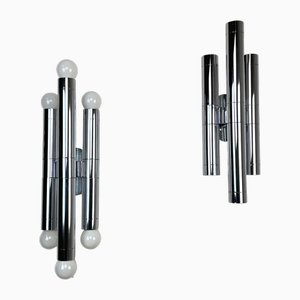 Große Chrom Wandlampen von Lamperti, Italien, 1970er, 2er Set