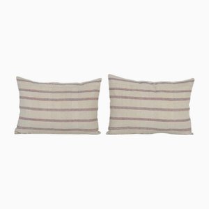 Natural Striped Lumbar Cushion Covers, 2010s, Set of 2