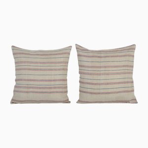 Housses de Coussin Lombaire Rayées Naturelles, 2010s, Set de 2