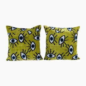 Silk Ikat Eye Velvet Cushion Covers, 2010s, Set of 2