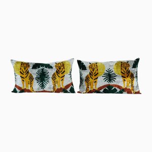 Silk Tiger Ikat Cushion Covers, 2010s, Set of 2