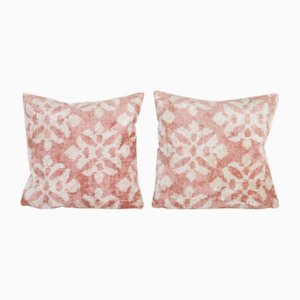 Handwoven Dusty Pink Ikat Cushion Covers, 2010s, Set of 2