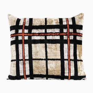 Federa quadrata in velluto Ikat a righe, anni '10