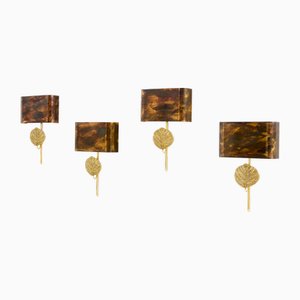 Vintage Patinated Bronze and Brass Sconces by Maison Charles, 1970s, Set of 4