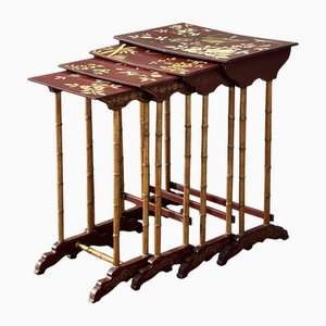 Floral Painted Nesting Tables, 1880s, Set of 4