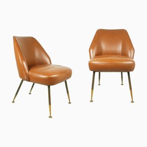 Poltrone Campanula in pelle marrone e ottone di Carlo Pagani per Arflex, 1952