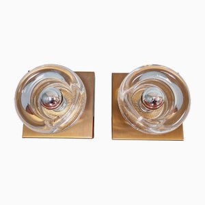 Space Age Wall Lights in Glass and Brass from Gebrüder Cosack, 1970s, Set of 2