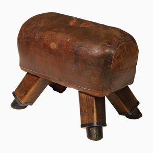 Vintage Leder Turnhocker, Ehemalige Tschechoslowakei, 1930er