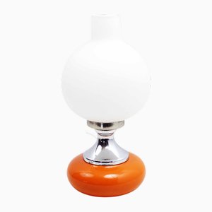 Space Age Table Lamp in Orange Metal and Opal Glass, 1970s