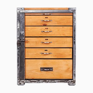 Banco da lavoro in ferro e legno con cassetti, anni '50