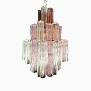Vintage Kronleuchter mit angeschnittenem Muranoglas in Kristallglas und Amethyst., 2003